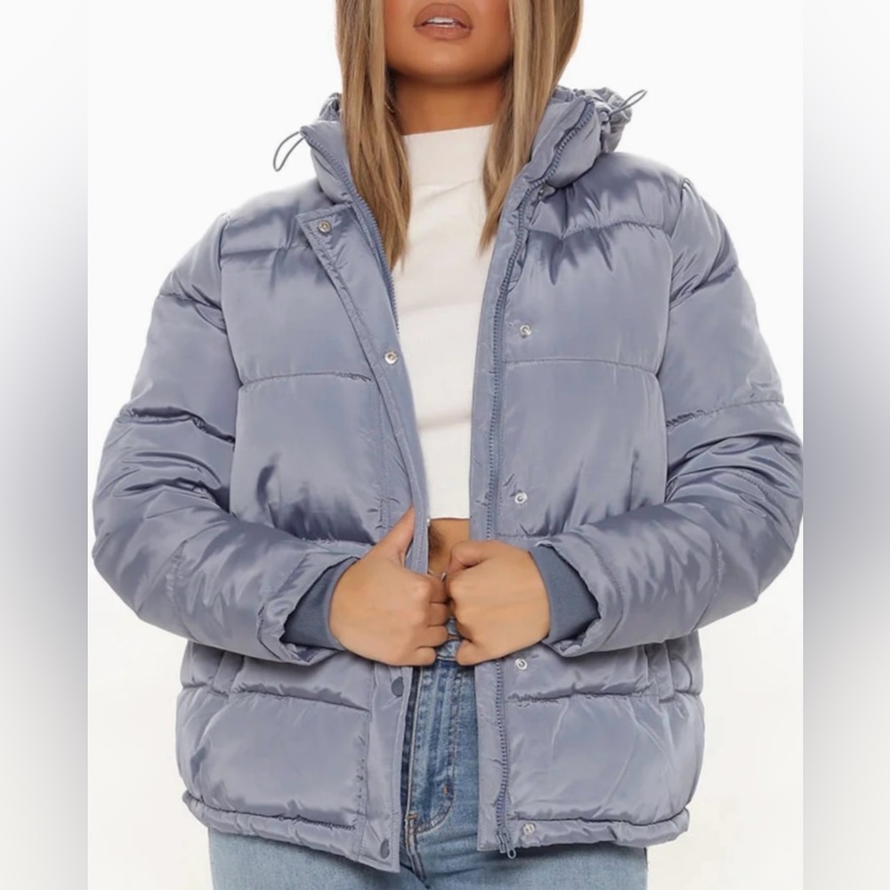 Fashion Nova Blue Speak My Mind Puffer Jacket - Medium
